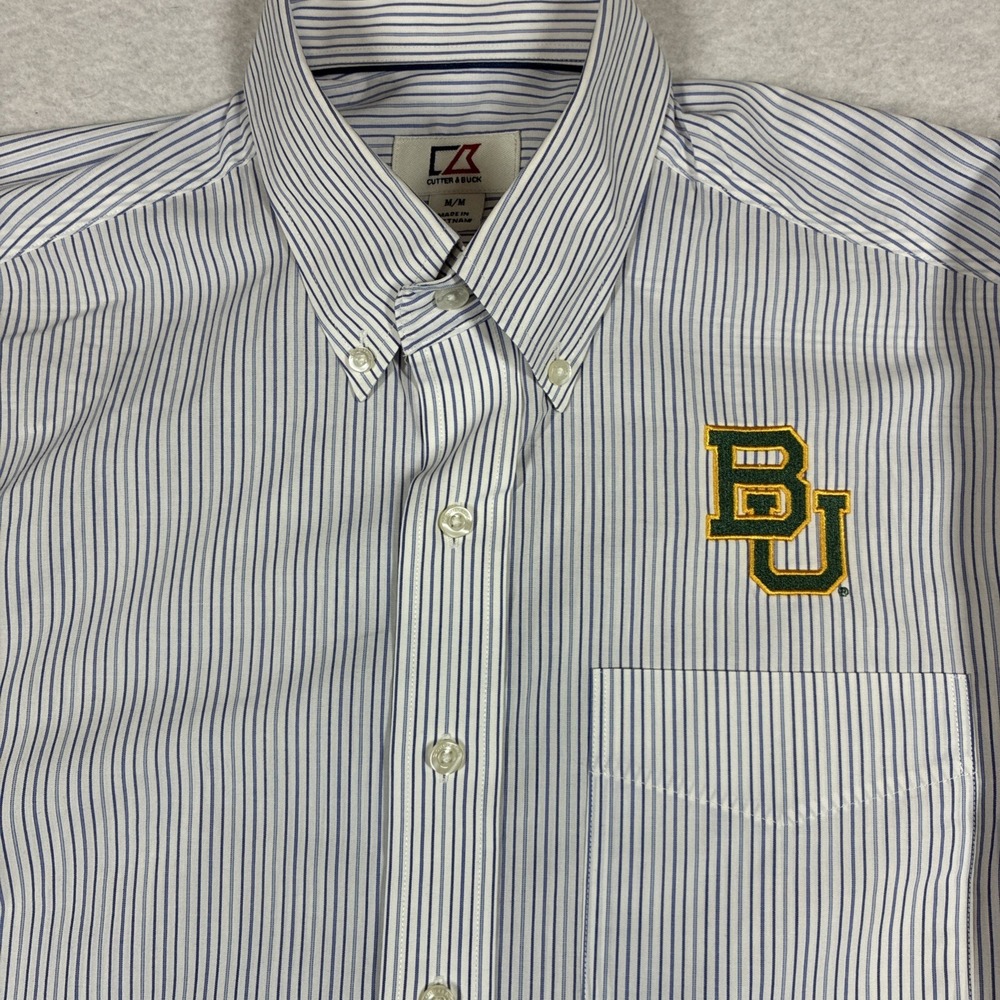 Cutter&Buck Baylor University Long Sleeve Button Down Blue White Striped Medium